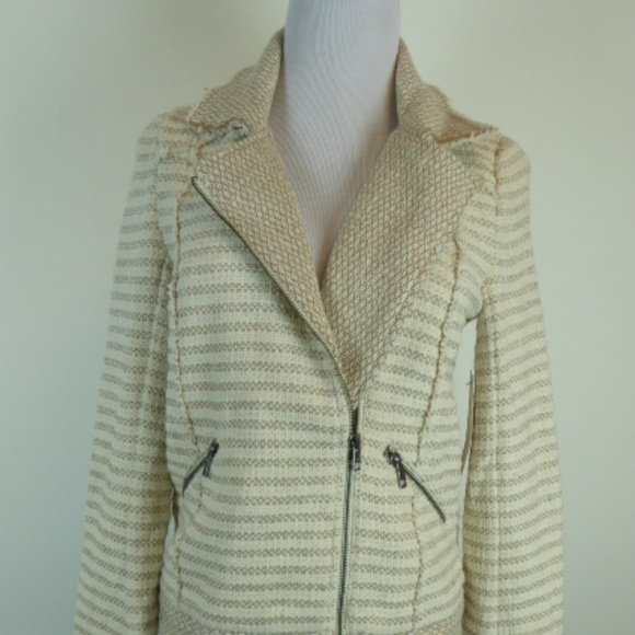 NEW ELLA MOSS BEIGE SALINAS TWEED ZIP moto JACKET - Picture 3 of 7